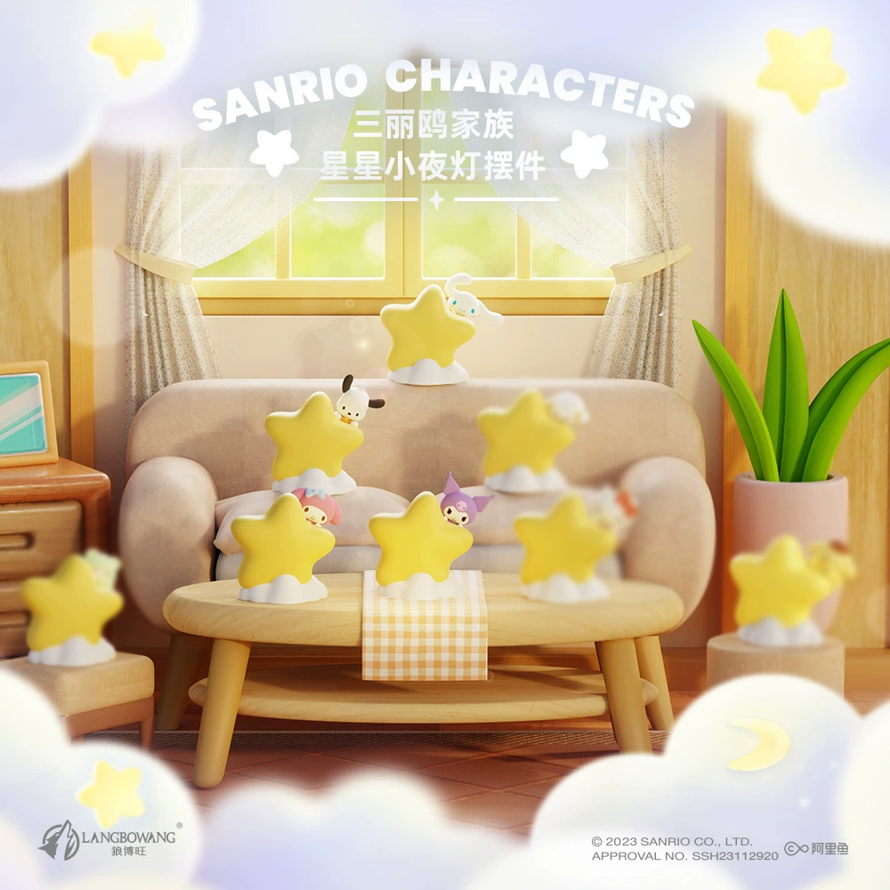 LED Night Light Ornament Sanrio, moon-shaped cute characters, glowing bedside gift