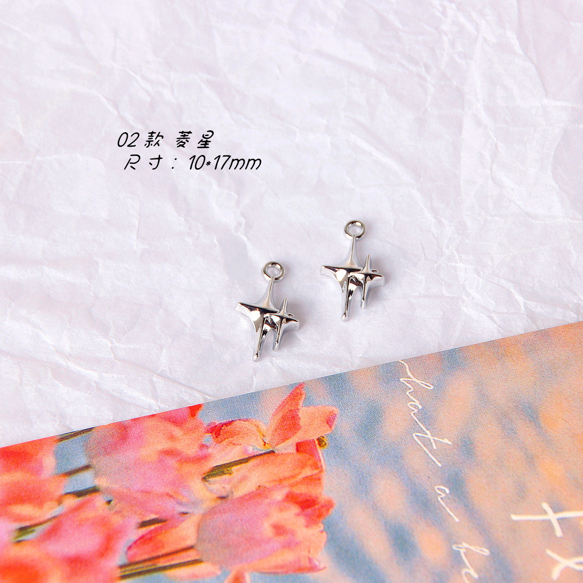 Hada lustre Cruz de plata estrella Rosa colgante hecho a mano diamante estrella DIY pendientes material Accesorios