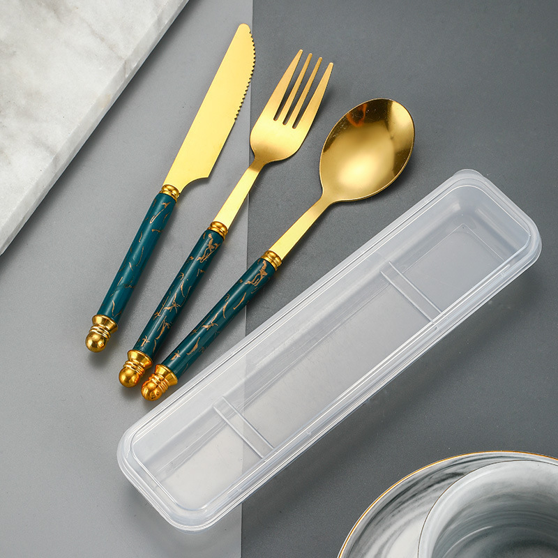 クロスボーダー食器ステンレス3点セット大理石模造セラミックシンプルナイフフォークスプーン洋食器セット|undefined