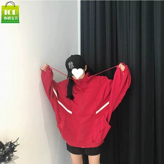 加绒卫衣女装跨境新款秋冬韩版宽松学生原宿风ulzzang蝙蝠袖外套
