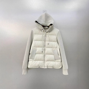 2024 Stitching Wool Knitted Sleeve Down Jacket Women's Coat White Duck Down Short White Light New Style