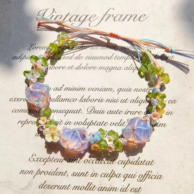 Hand-Woven Synthetic Crystal Bracelet Handmade Net Pocket Woven Bracelet Pink Crystal Bracelet