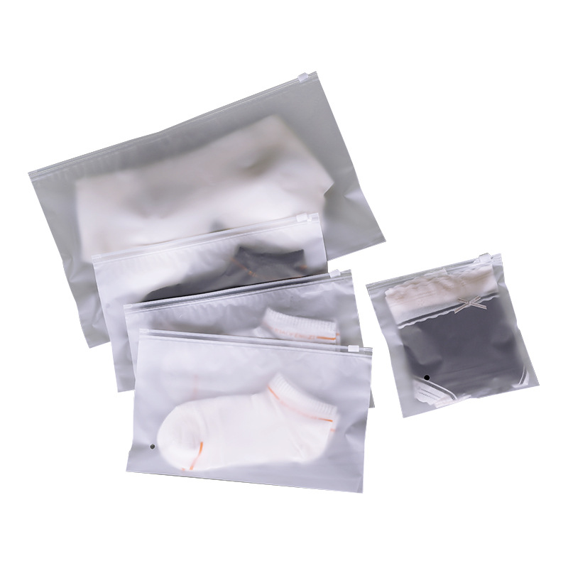 In-Stock Pe Transparent Frosted Zipper Bags Wholesale Plastic Self-Sealing Bags for Socks and Clothes Storage Custom Clothing Packaging Bags