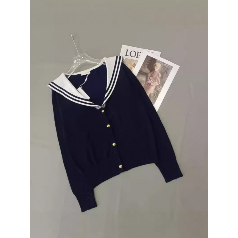 Nanyou high quality 2024 Early Autumn New Miu Miu Star with Navy Style Shawl V-Neck Knitted Long Sleeve Cardigan Nanyou high quality 2024 Early Autumn New Miu Miu Star with Navy Style Shawl V-Neck Knitted Long Sleeve Cardigan