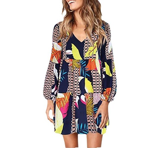 Cross-border European and American women's fashion V-neck long-sleeved polka-dot ruffled loose elegant dress, mid-length lantern skirt.