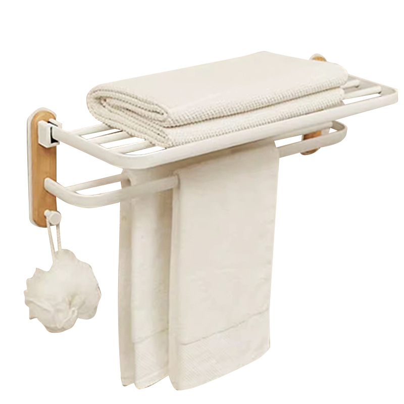 Baño de madera maciza toallero ponche-libre baño rack de almacenamiento montado en la pared nogal baño toallero de almacenamiento