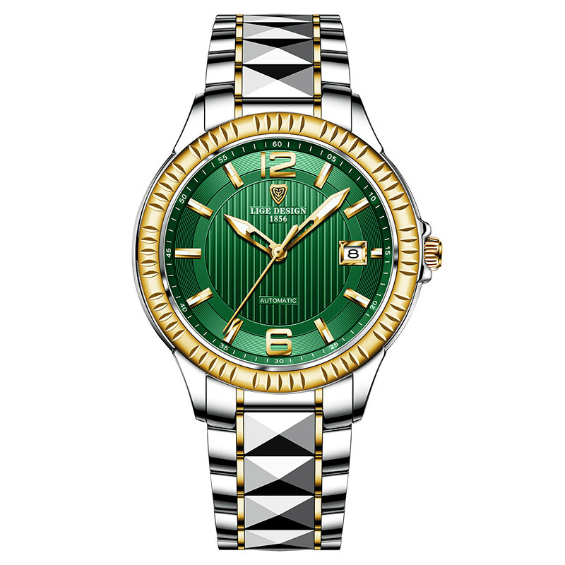LIGE transfronterizo creativo nuevo reloj mecánico para hombres correa de acero de tungsteno reloj impermeable profundo entrega de una pieza