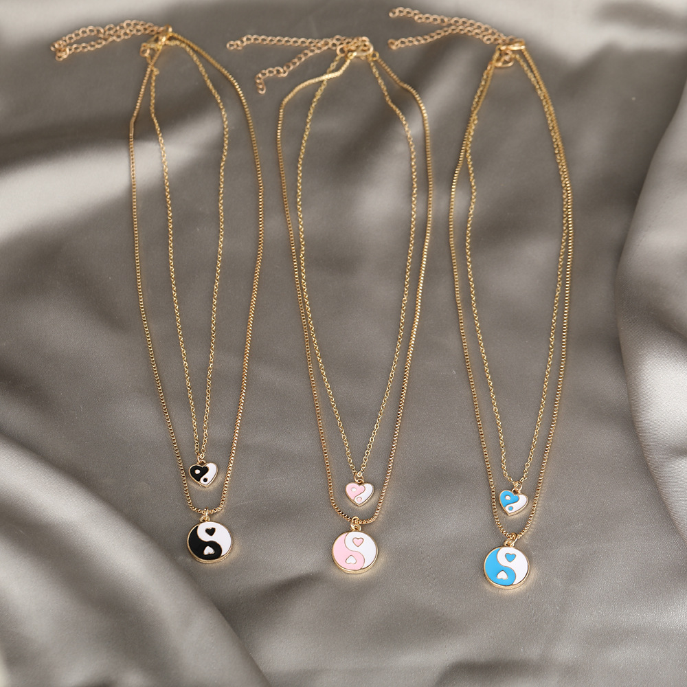 Vente En Gros Creative Simple Goutte D&#39;huile Tai Chi Coeur Pendentif Double Collier Nihaojewelry display picture 2