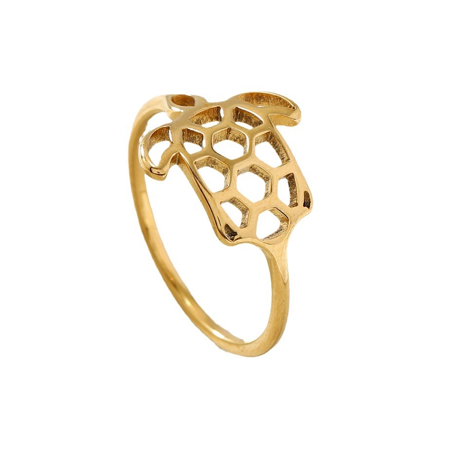 Europeo y americano de moda transfronteriza todo-Partido de titanio anillo de acero lindo mascota de corte hueco tortuga anillo de acero inoxidable fábrica de la joyería image 7