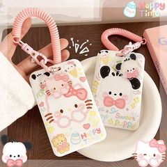Oil painting Parcels Dog Card Holder Access Card Subway Card Holder Relief Work Card PC Hard Case with Lanyard Spring Cord Kitty