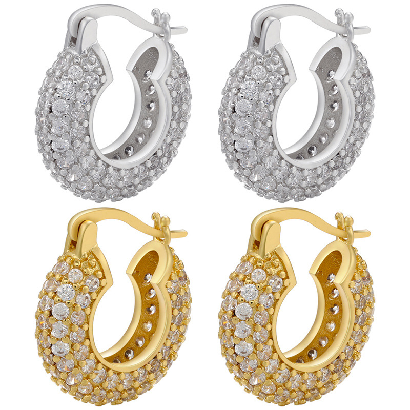 new copper 18K gold-plated U-shaped zircon earrings
