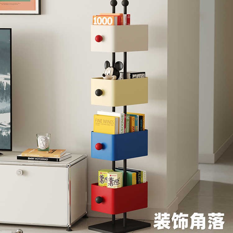 Household Floor Multi-layer Bookshelf Living Room Iron Rack Corner Storage Cabinet Storage Display Cabinet Color Magazine Rack