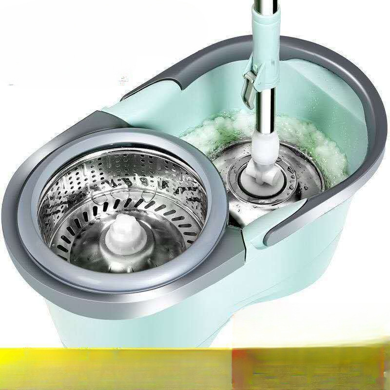 Thickened Wheeled Dual-Drive Mop Bucket Rotating Stainless Steel Spin-Dry Mop Household Mop Hand-Free Washing Dry Painting Wenwu