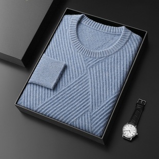 Double Thickened 100 Pure Mountain Cashmere Sweater Men's Crewneck Knitted Sweater Solid Color All-match Base Shirt Autumn and Winter New Sweater