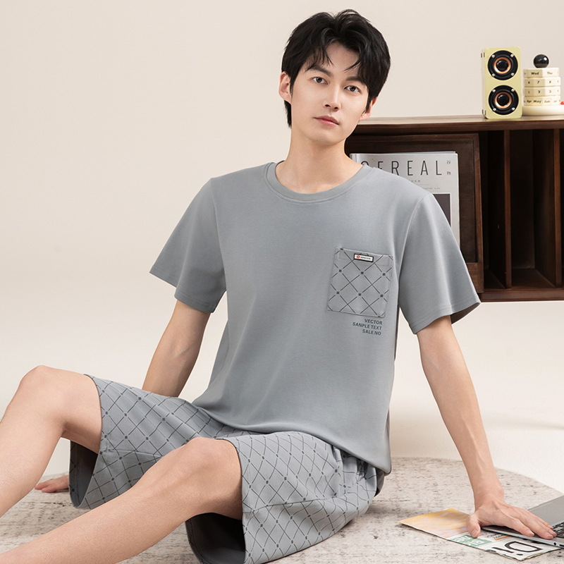 Pijamas de algodón para hombres verano 2025 nuevo cuello redondo de manga corta delgado verano se puede usar con ropa casera