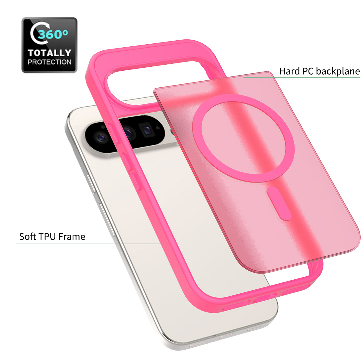 Aplicable a Google pixel9 pro XL Silver Shield Sensación de piel Atracción magnética 2 en 1 10pro Estuche para teléfono móvil Estuche mate semitransparente