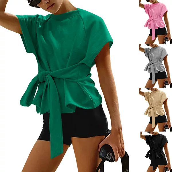 2026 Cross-Border European and American Foreign Trade Women's Clothing Amazon Women's New Summer Style Loose Round Neck Tie Bow Sweatshirt