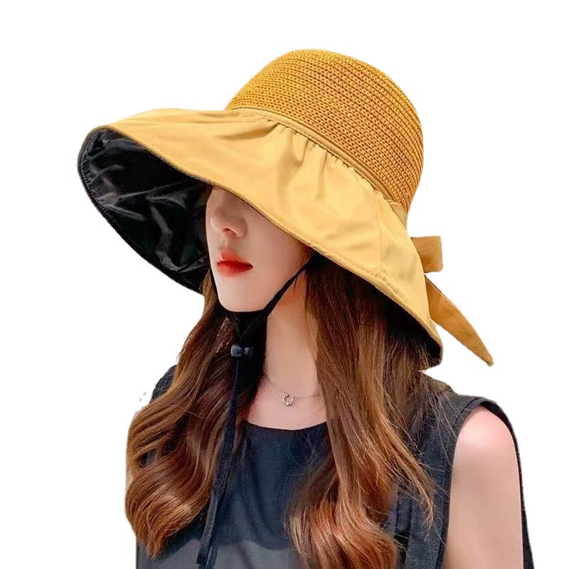 Summer sun hat with bow solar-powered, sun protection
