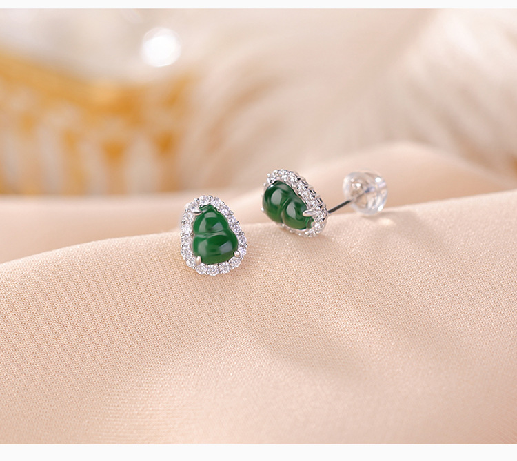 Khuyên tai nữ bạc S925 đính đá ngọc lục bảo phong cách hoang dã — Kiểu màu vàng chi tiết 5