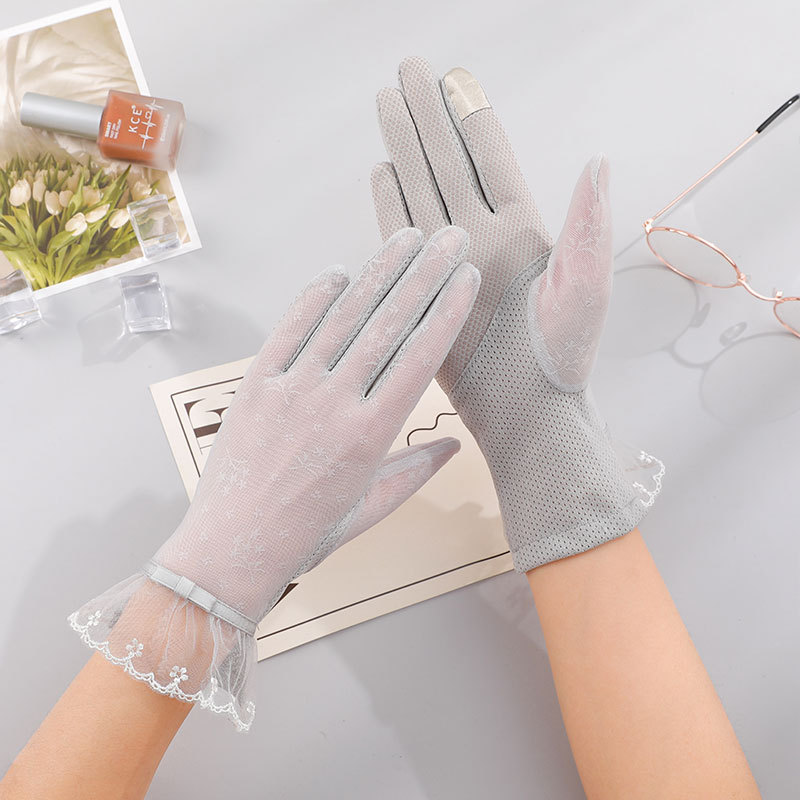 F-05夏季防曬手套彈力透氣防紫外線手套戶外騎行開車蕾絲觸屏手套