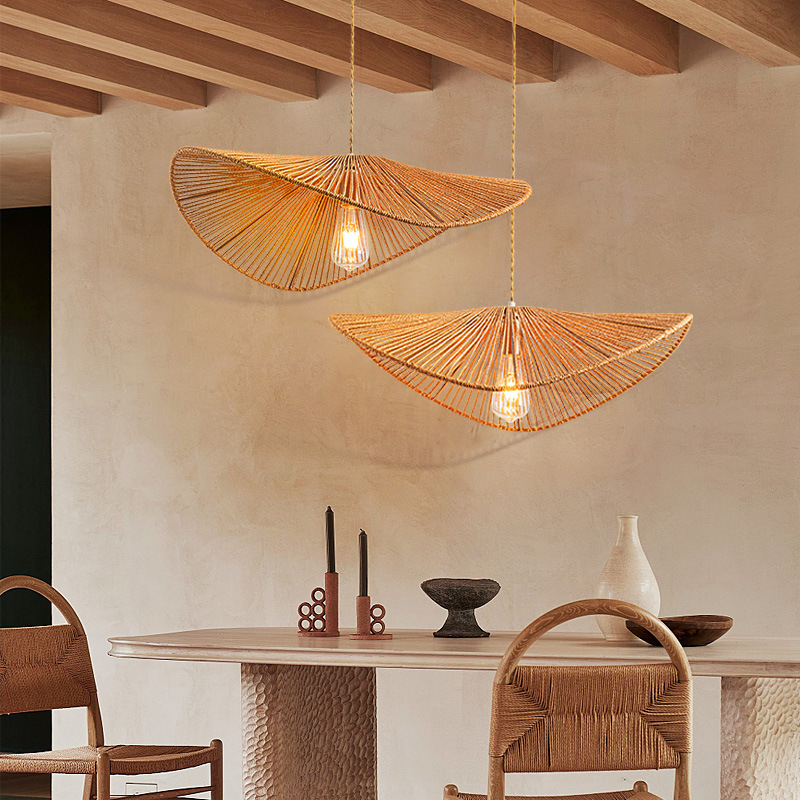 Estilo japonés silencioso retro lámpara de la sala de estar comedor dormitorio residencial loft lámpara de tejido de cuerda de cáñamo personalidad creativa Zen