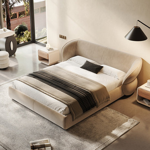 Italian-Style Light Luxury Wabi-Sabi Master Bedroom Atmospheric Double Frosted Velvet Bed Trendy Ins-Style Modern Minimalist Soft Bed