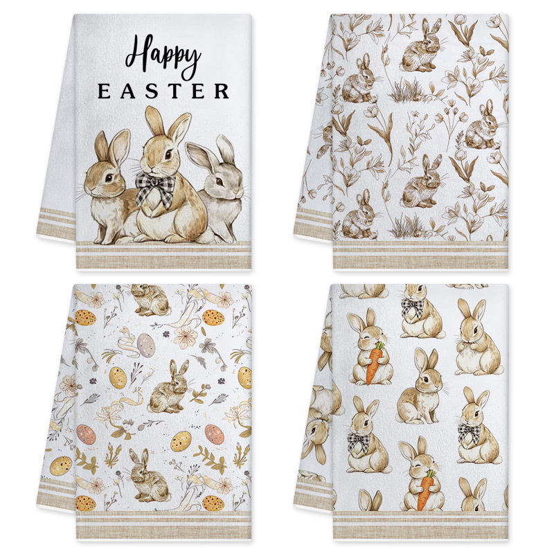 Easter Watercolor Rabbit Print Kitchen Towel Microfiber Cleaning Dishcloth Towel Available for Labeling and Dropshipping