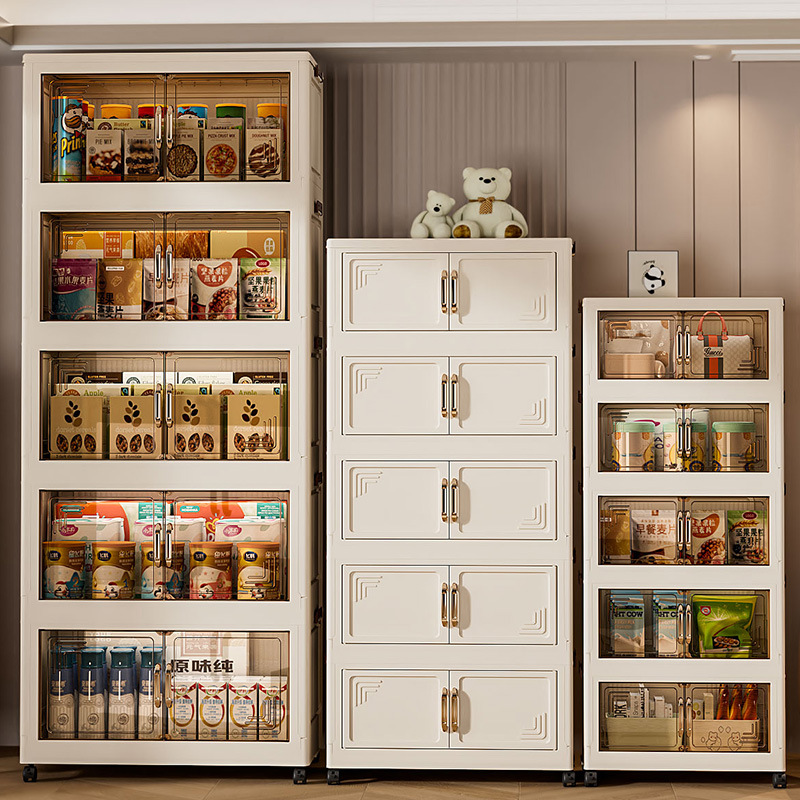 Gabinete de almacenamiento plegable de doble puerta multicapa transparente de gran capacidad Gabinete plegable de sala de estar doméstica dormitorio armario de almacenamiento de juguetes