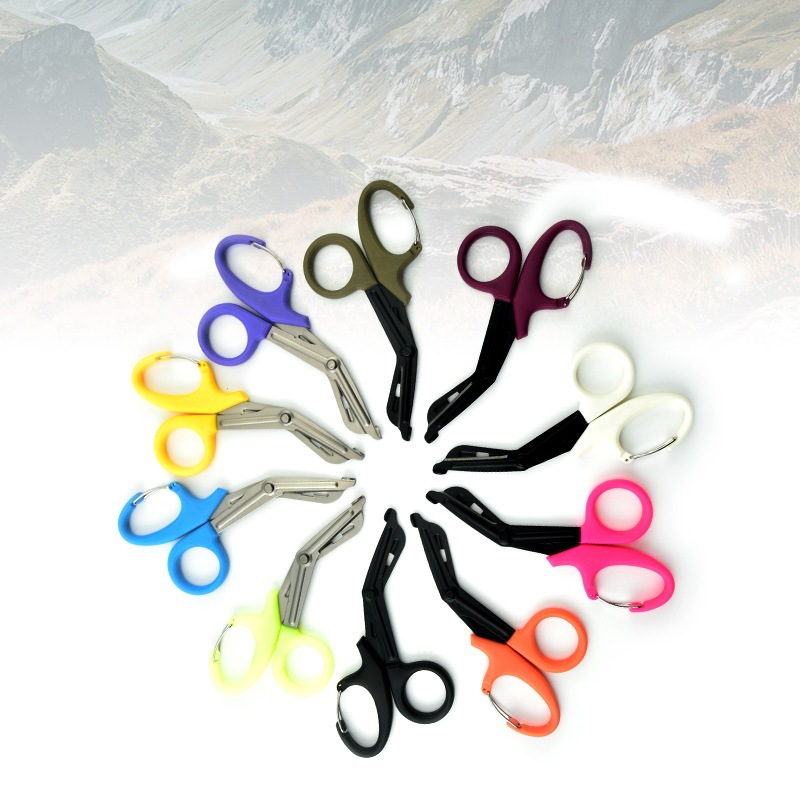 厂家批发户外不锈钢弯头纱布绷带剪 急救包配件 居家常备多用剪刀