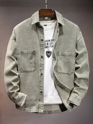 New casual men's coat 2025 spring trend handsome lapel all-matching micro loose men's denim shirt