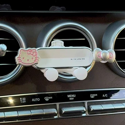 Support Bracket – Car phone holder - silver-bow-kitten-bright-silver-knot-white-mirror-stand