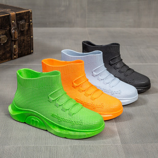 Foam rain shoes men's adult fashion short tube rain boots non-slip water shoes with cotton kitchen short rubber shoes wholesale women