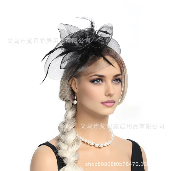 European and American Retro Mesh Feather Fascinator Bridal Headpiece, Horse Racing Festival Dance Hair Accessory, Factory Direct Supply, One-Piece Drop Shipping