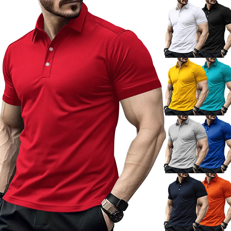 Men's Polo Shirt Summer Casual Lapel Button Solid Colour Polo_voghion.com