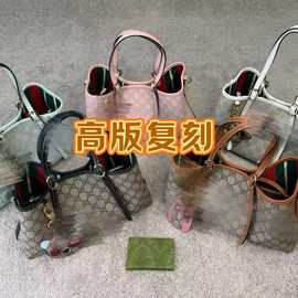 新款GG购物袋 真皮系列小号托特包条纹织带手提包单肩包古家