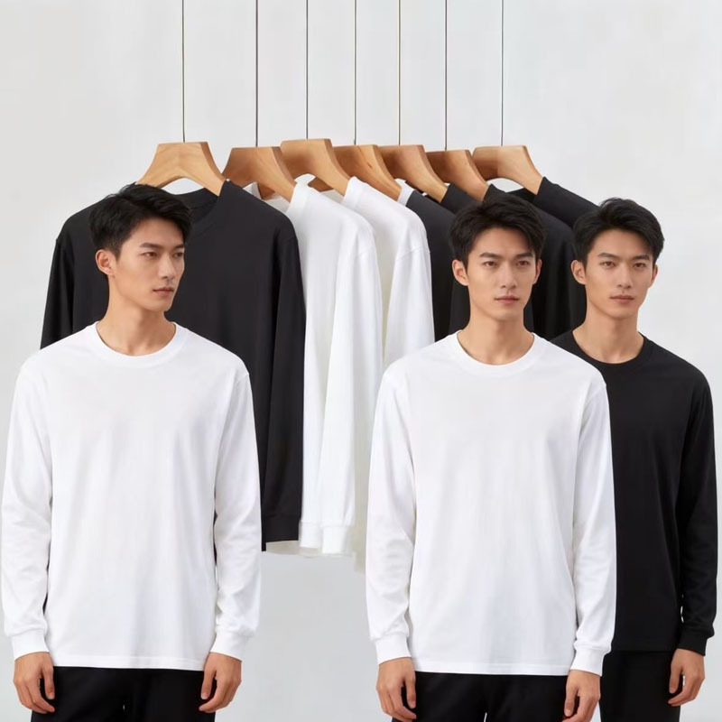 Brand New Spring and Autum Long-Sleeved T-Shirts for Men, Loose Round Neck Pure Cotton Casual Tops, Thai Clothes