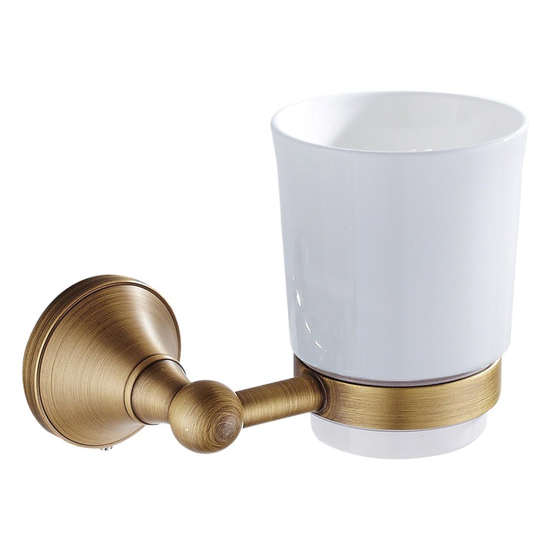 Brass bronze bathroom hardware pendant antique color single cup holder toilet gargle Cup storage can be a generation of hair