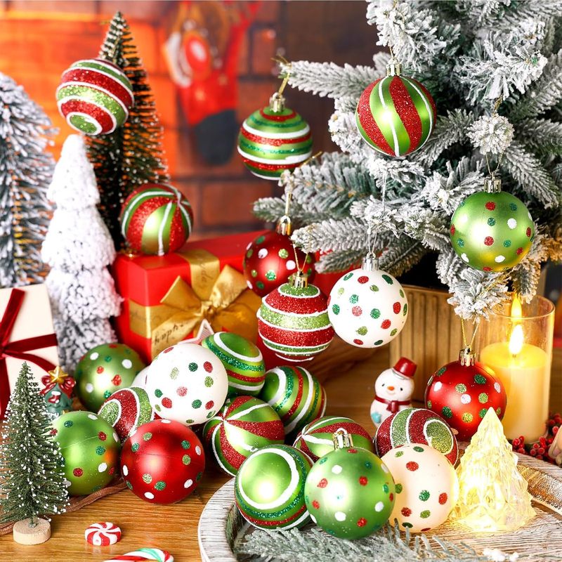 新しいクロスボーダー卸売クリスマスボール赤白緑斑点ボールクリスマスツリーハンギングオーナメント|undefined