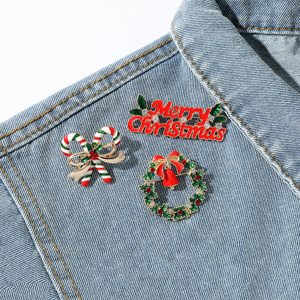 Christmas Style Holiday Brooch Christmas English Letter Pin Bell Drip Badge Holiday Decorations display picture 1