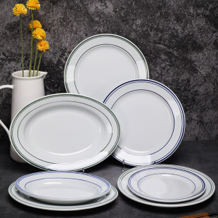 Simple High-Temperature-Resistant Ceramic Western Restaurant Pasta Steak Plate American Tomahawk Steak Oval Fish Plate Dry Steaming Plate