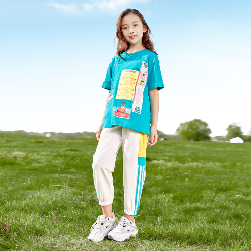 女童运动休闲套装2021夏季新款短袖短袖长裤两件套装中大童装韩版|ms