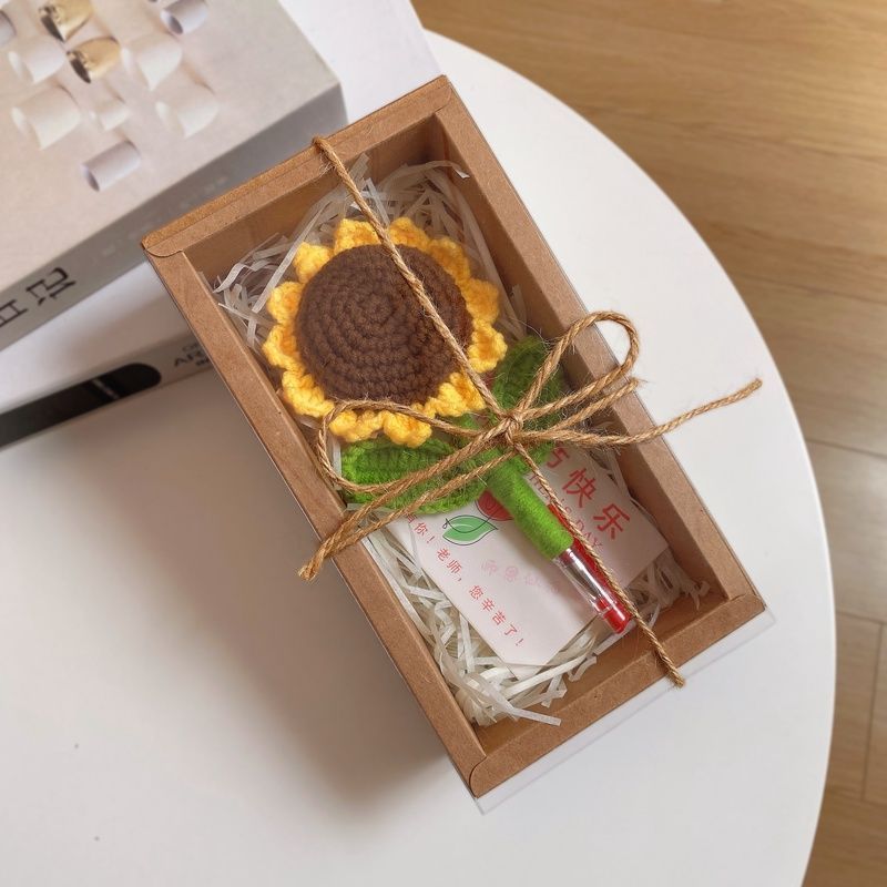 教师节礼物手工成品仿真向日葵花束盆栽花笔红色笔送老师实用|undefined