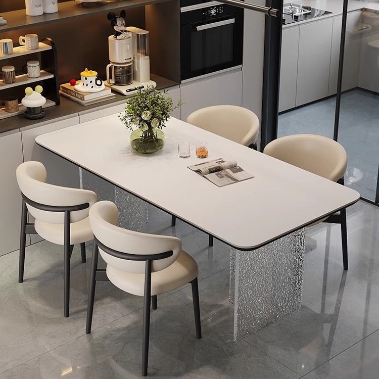 New Italian Minimalist Stone Pattern Acrylic Slate Dining Table and Chair Combination Full Support Modern Light Luxury Simple Small Apartment