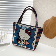 漫画の子猫の両面ジャカード刺繍の女性カバンのハンドバッグ