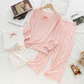 软糯透气儿童莫代尔睡衣女童家居服女孩空调服花边睡衣宝宝冰丝薄