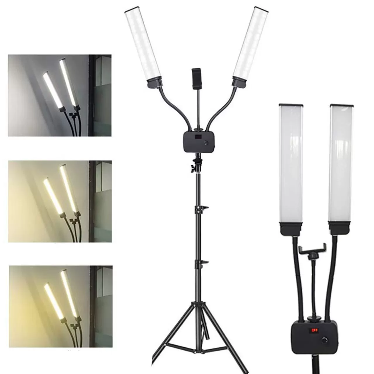Foldable LED fill light system, 45 W, double‑arm telescopic stand, remote/portable options