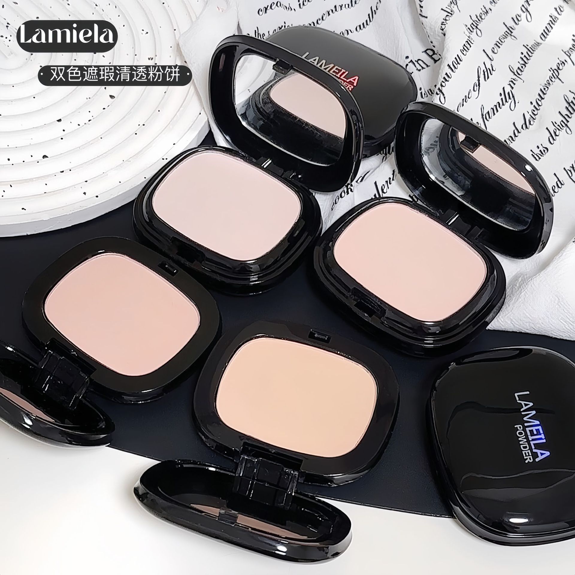 Lameila Two-Tone Concealer Clear Powder Ivory White Natural Color Makeup Setting and Contouring Powder for Dry and Wet Use