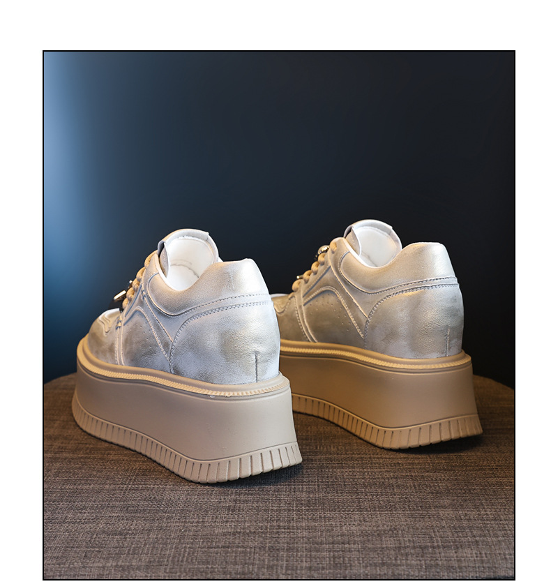 Giày sneaker nữ chunky đế dày phong cách retro đánh bóng màu be — Màu be chi tiết 18