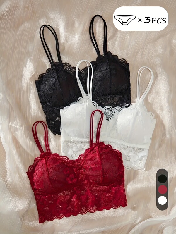 2025 Cross-Border New European and American 3-Piece Elegant Lace Wireless Women's Sexy Full Cover-Up