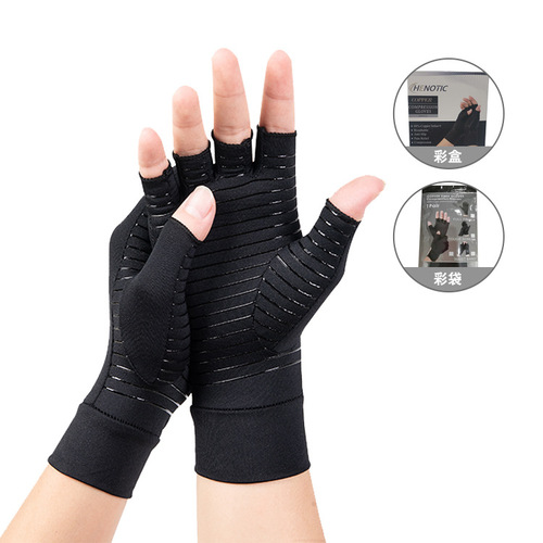 Copper fiber half-finger pressure gloves cupro knitted gloves non-slip outdoor training copper ion gloves manufacturer wholesale